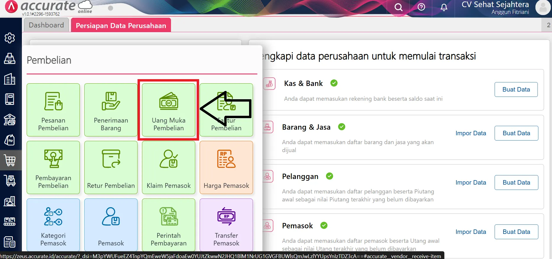 1 Membuat Uang Muka Pembelian Didahului Pesanan